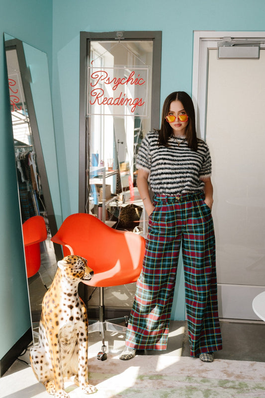 GILF Wide Leg Trousers in Blue + Wine - Dressed in Lala