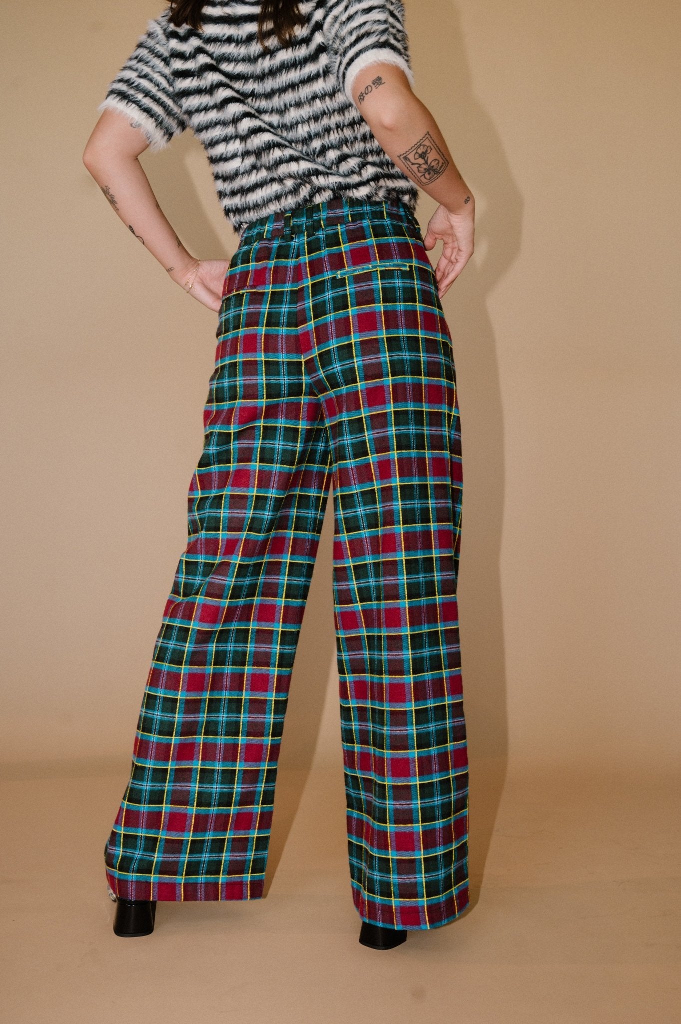 GILF Wide Leg Trousers in Blue + Wine - Dressed in Lala