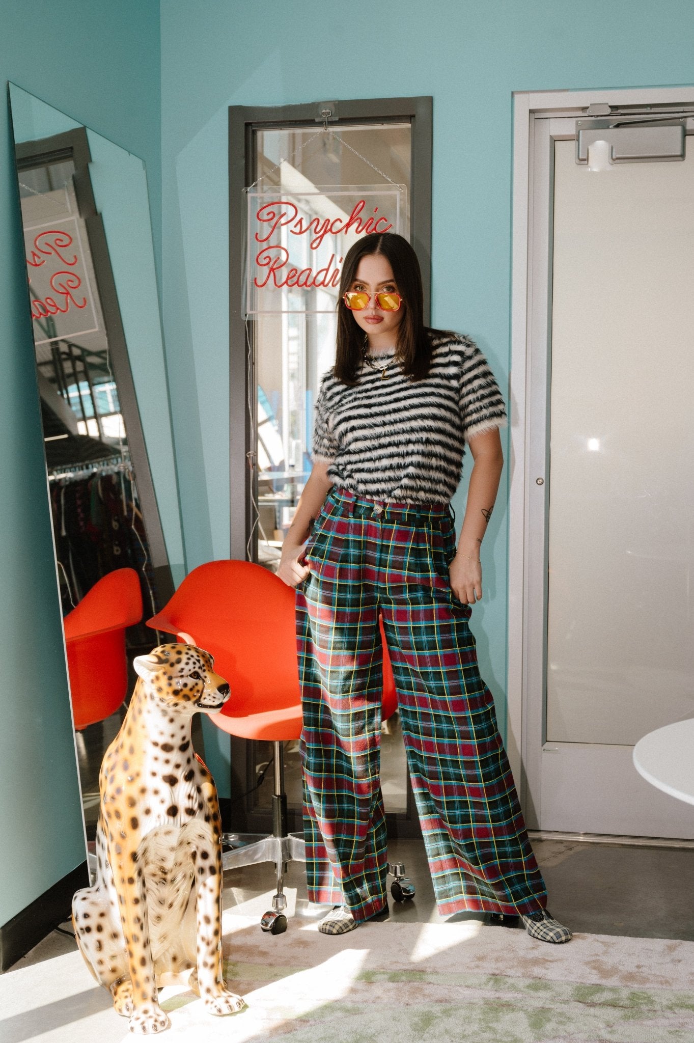GILF Wide Leg Trousers in Blue + Wine - Dressed in Lala