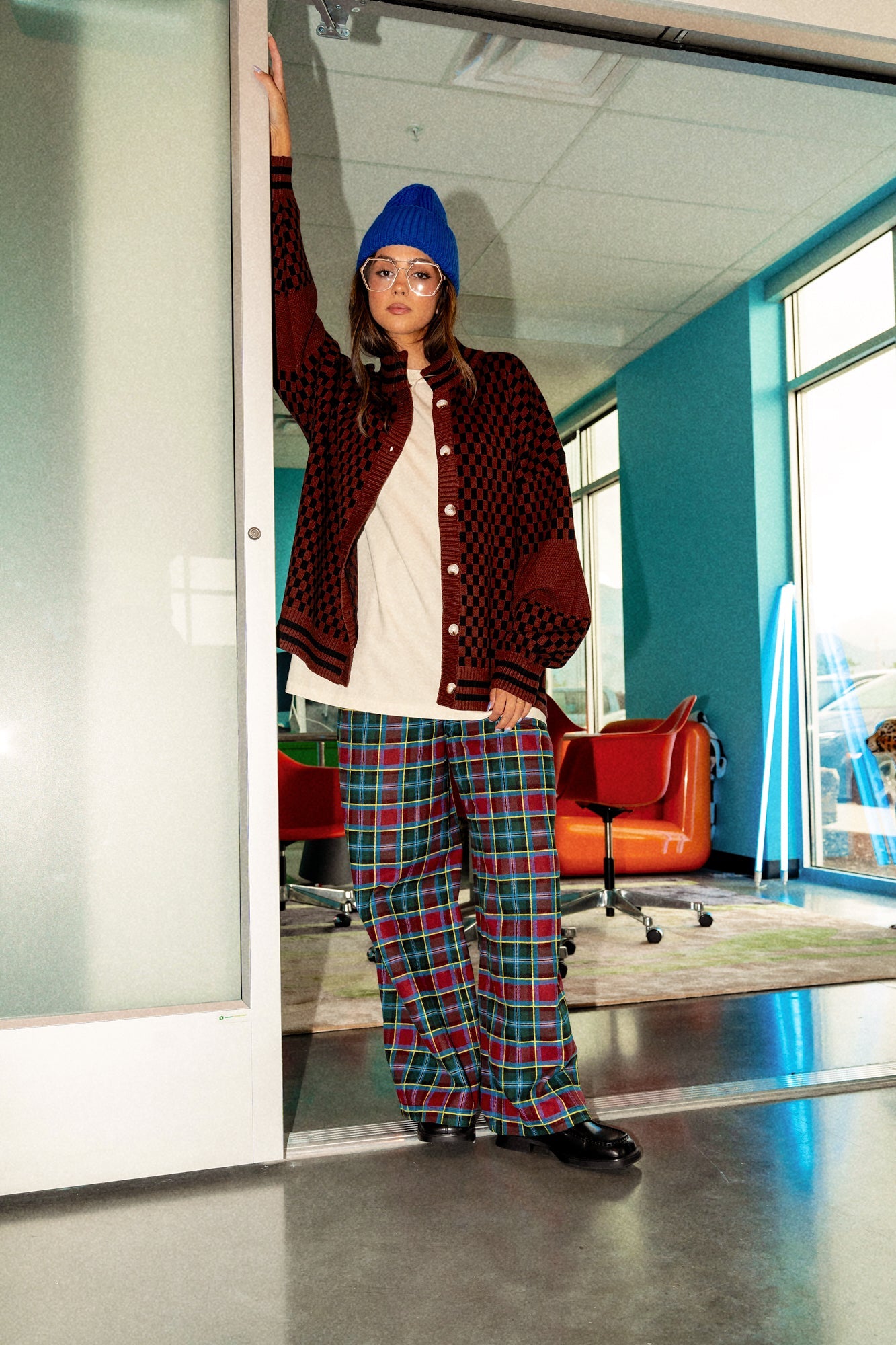 GILF Wide Leg Trousers in Blue + Wine - Dressed in Lala