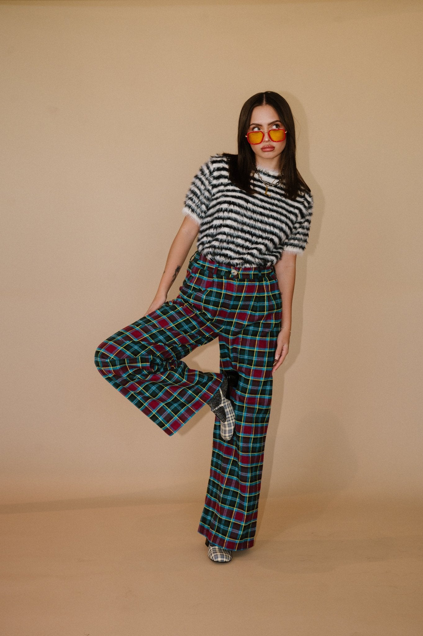 GILF Wide Leg Trousers in Blue + Wine - Dressed in Lala