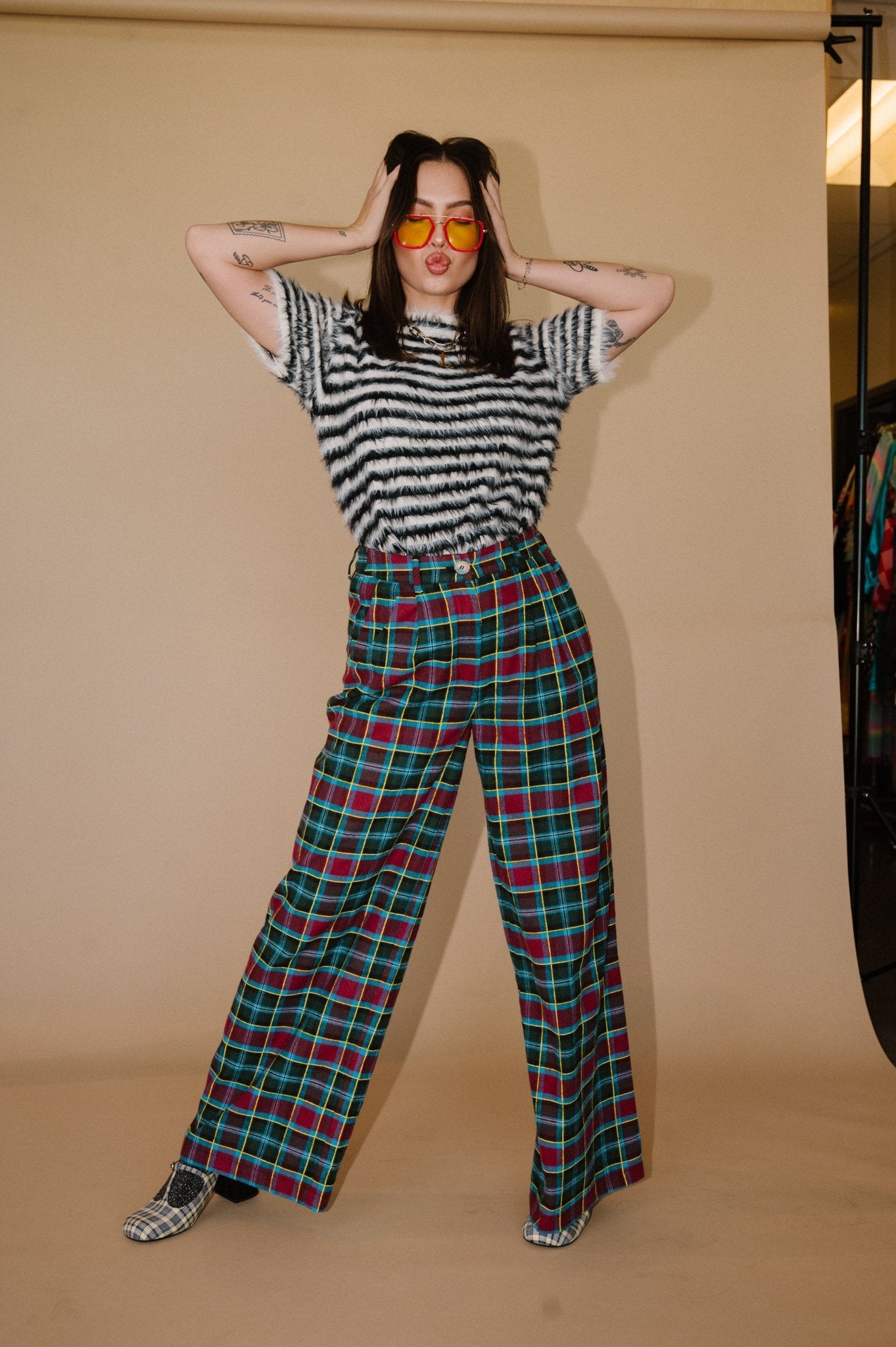 GILF Wide Leg Trousers in Blue + Wine - Dressed in Lala