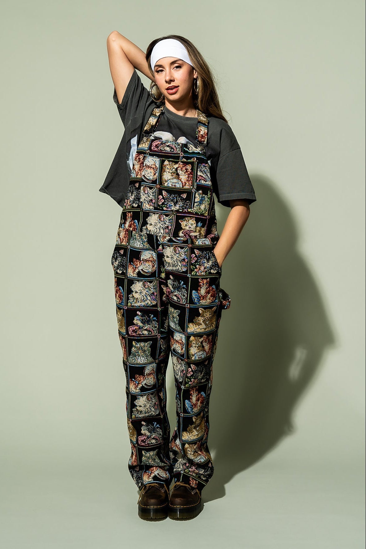 Grandma's Couch Jacquard Overalls in Cute as a Kitten - Dressed in Lala