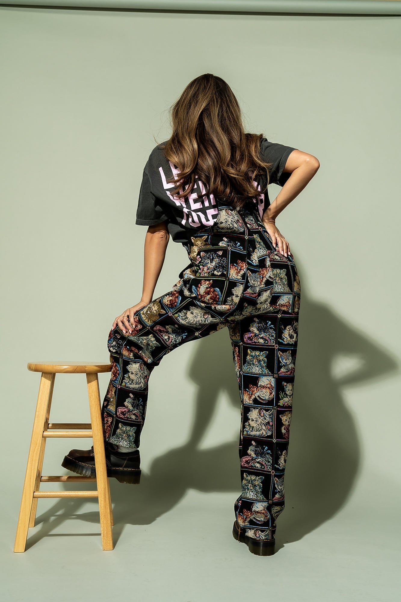 Grandma's Couch Jacquard Overalls in Cute as a Kitten - Dressed in Lala