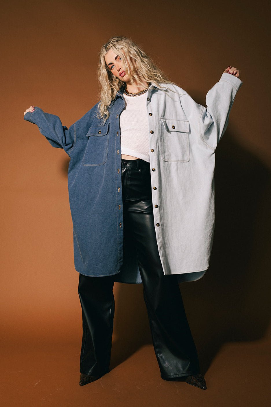 Groupie Grunge Half + Half Denim Shirt Jacket L/XL