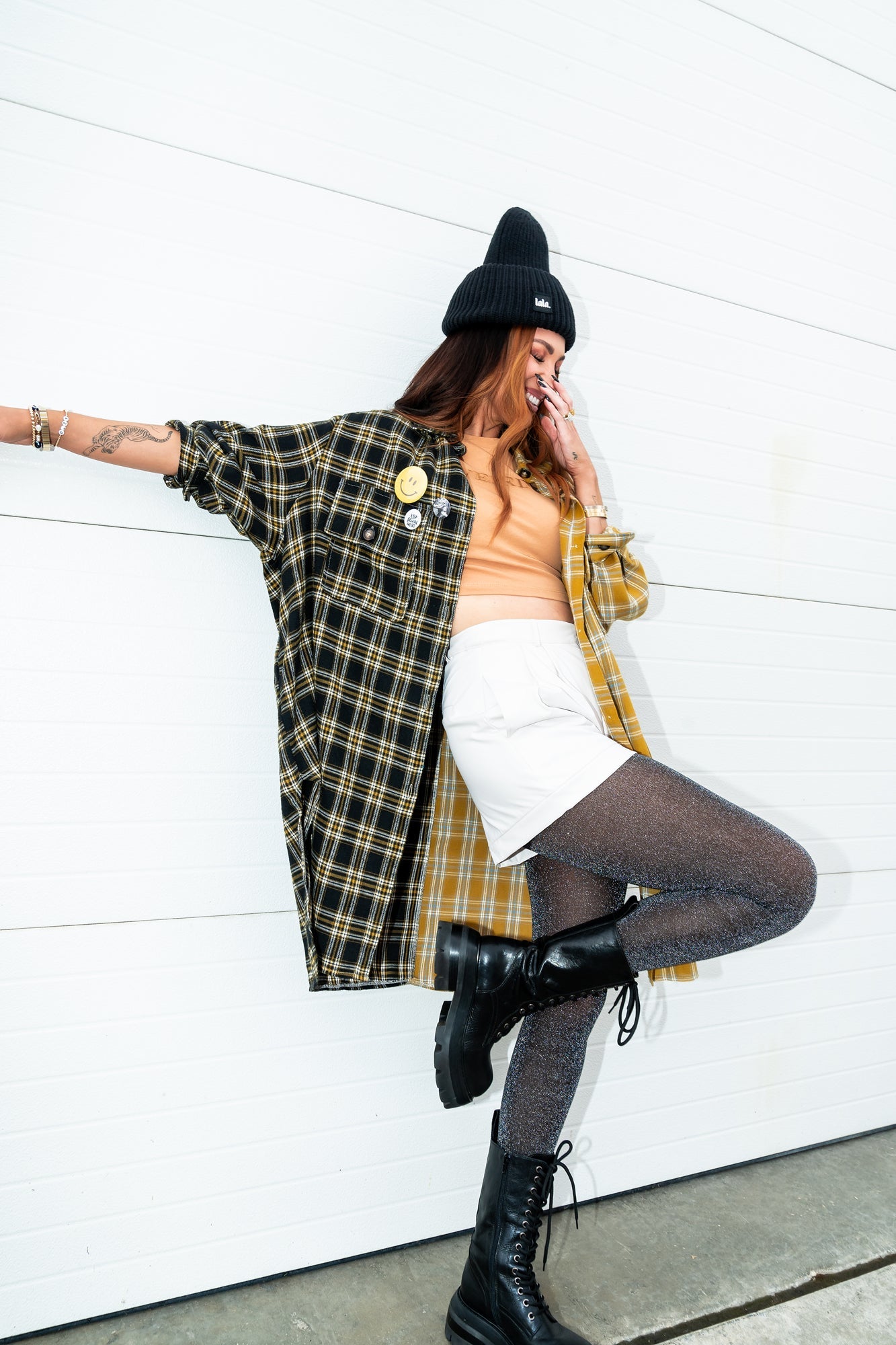 Grunge Chic Label Beanie in Black - Dressed in Lala