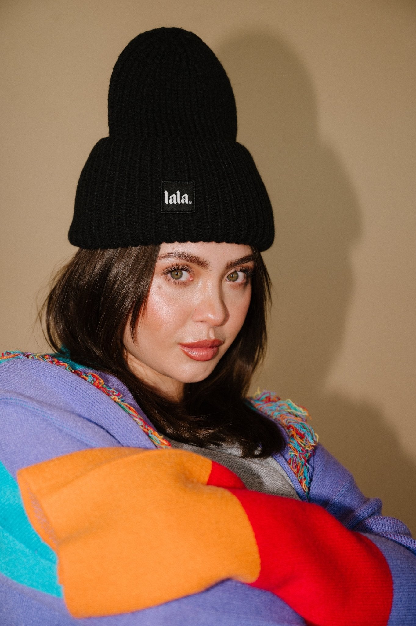 Grunge Chic Label Beanie in Black - Dressed in Lala