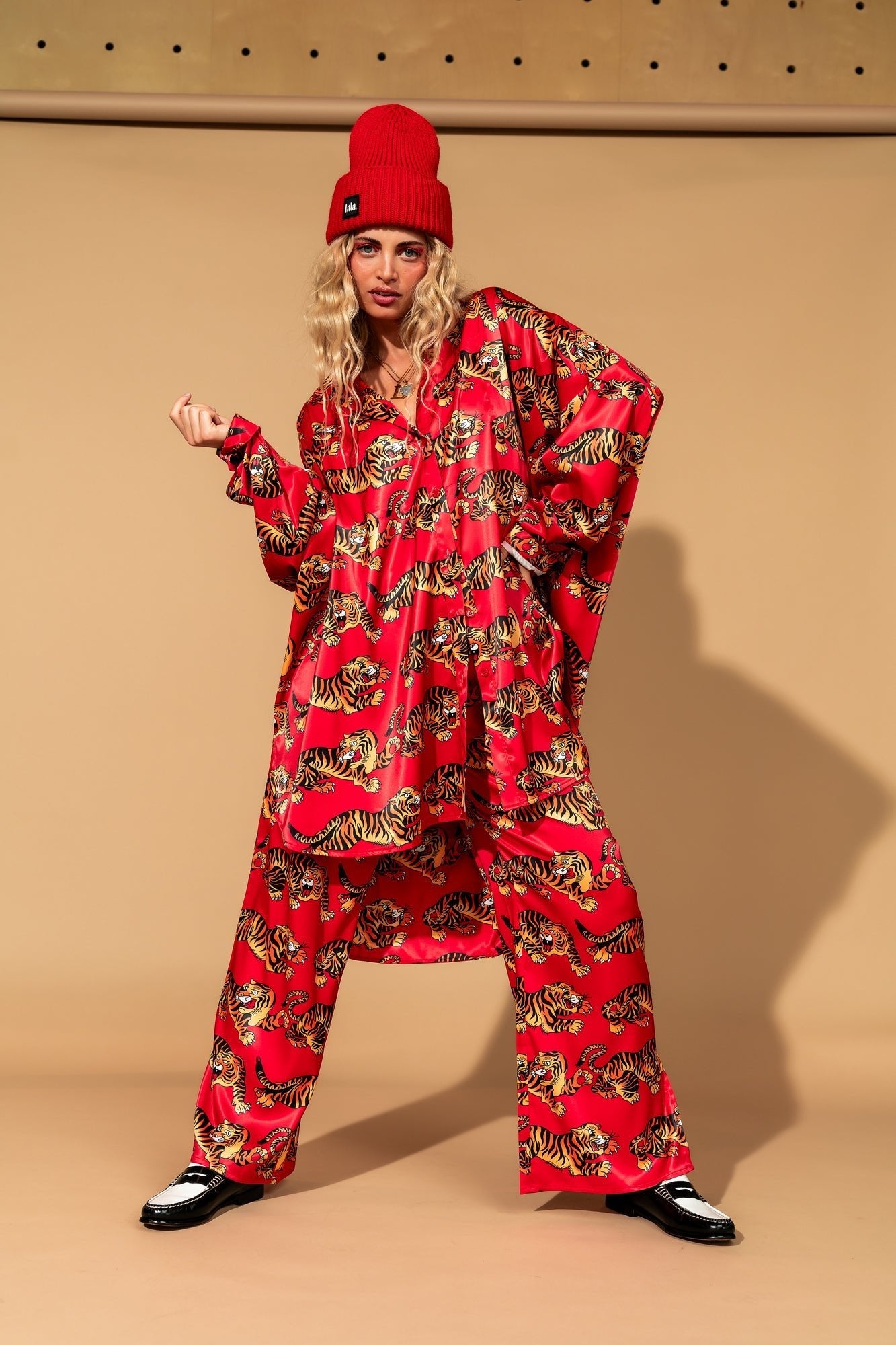Grunge Chic Label Beanie in Cherry Red - Dressed in Lala
