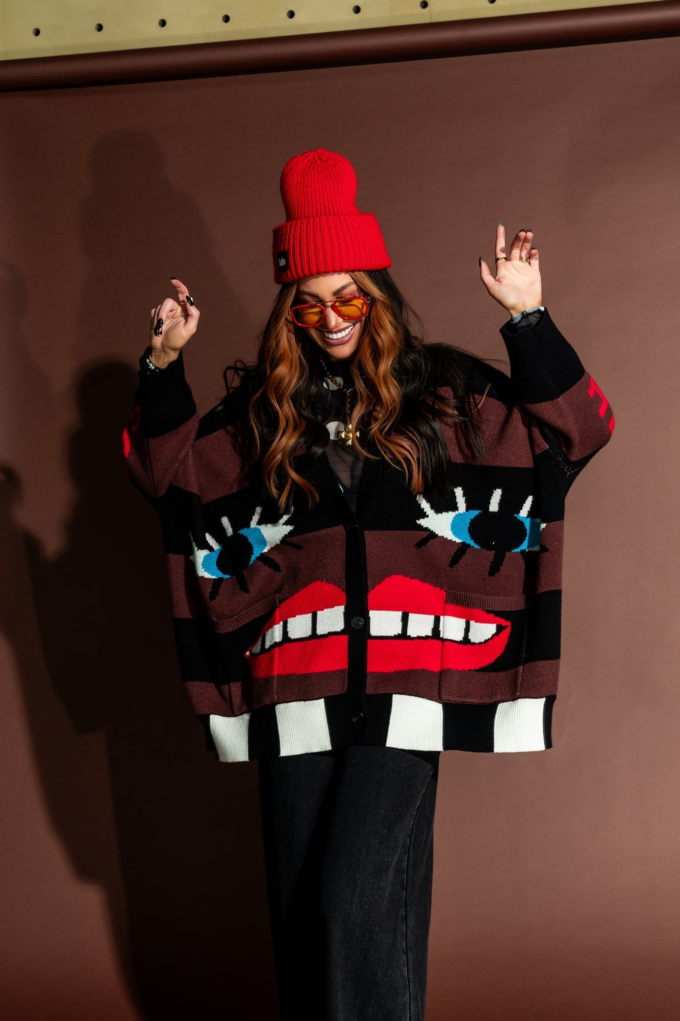 Grunge Chic Label Beanie in Cherry Red - Dressed in Lala