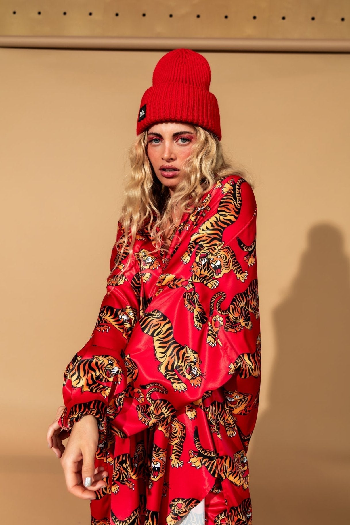 Grunge Chic Label Beanie in Cherry Red - Dressed in Lala
