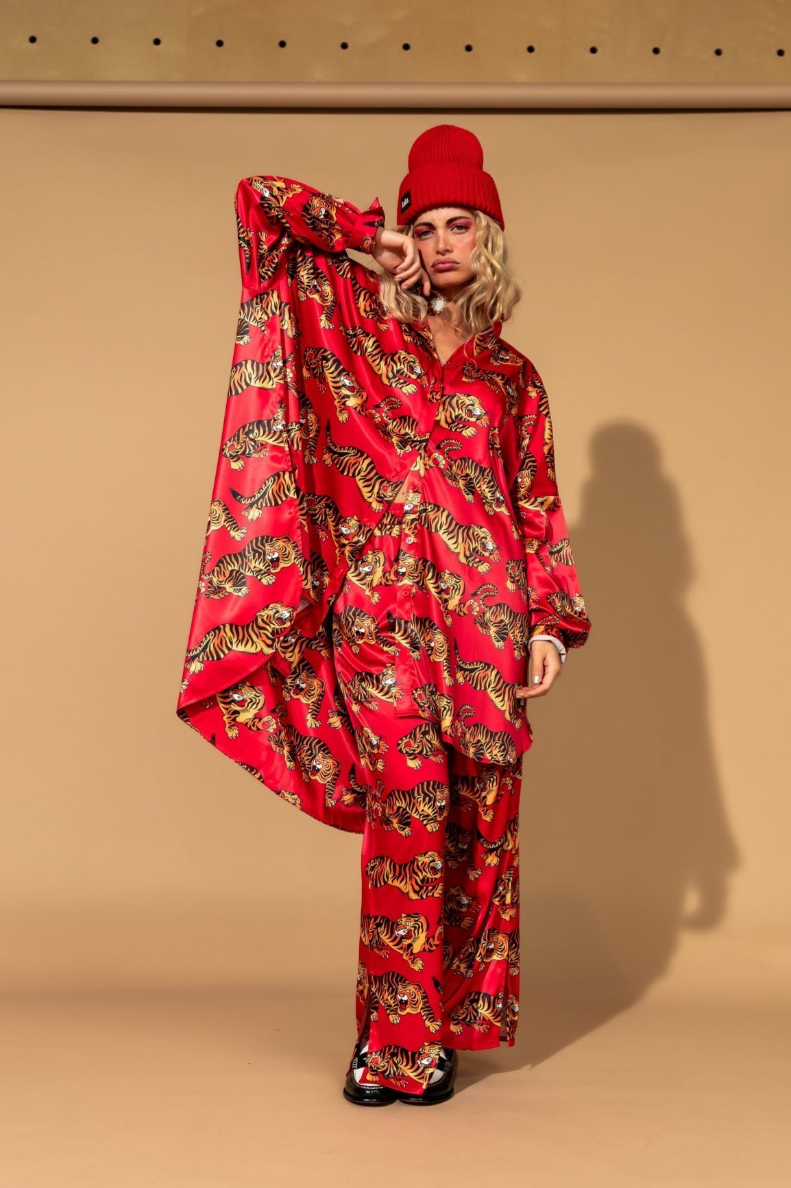 Grunge Chic Label Beanie in Cherry Red - Dressed in Lala