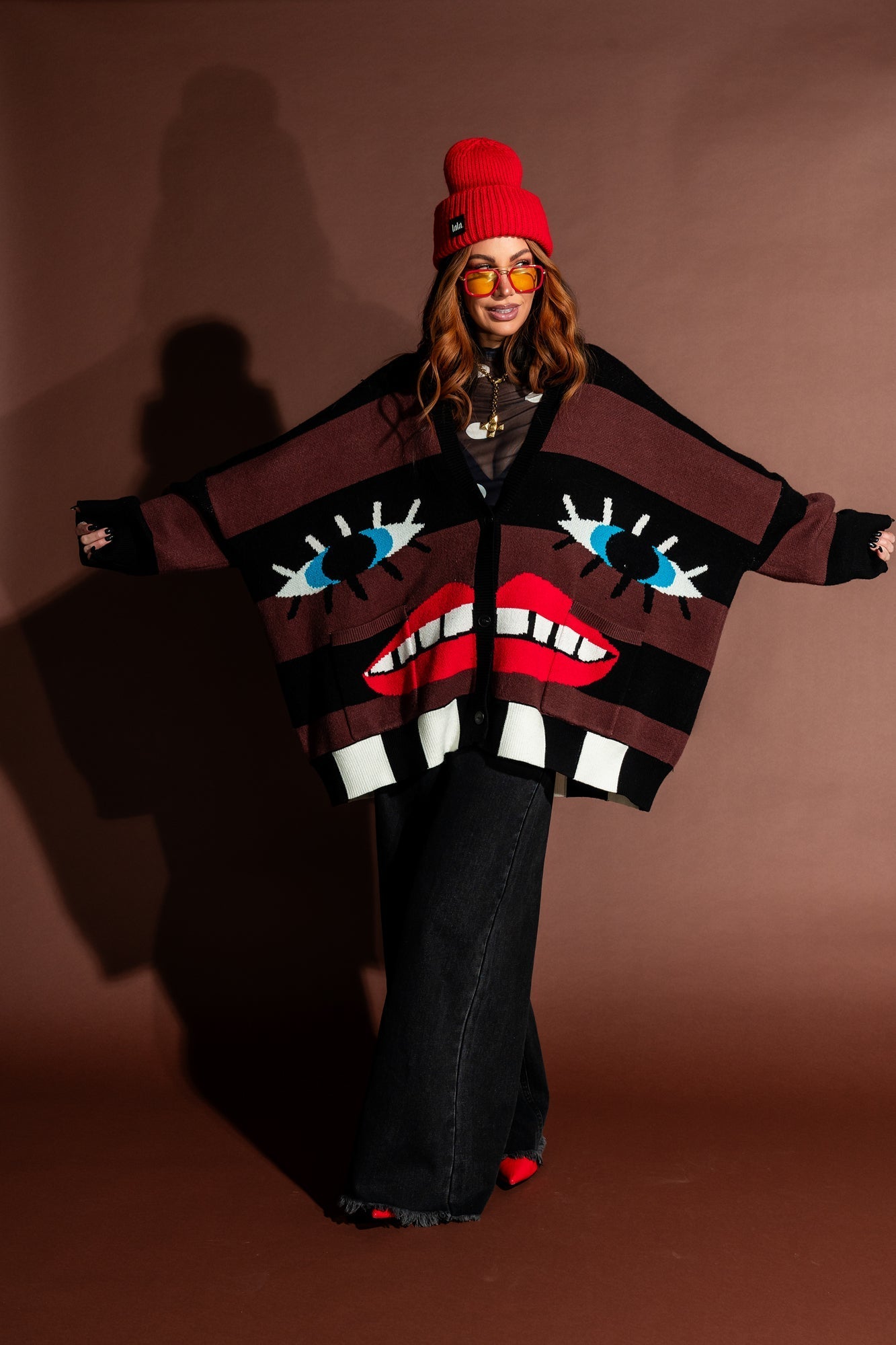 Grunge Chic Label Beanie in Cherry Red - Dressed in Lala