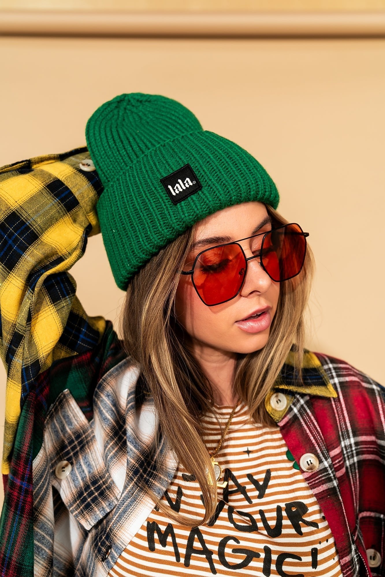Grunge Chic Label Beanie in Evergreen - Dressed in Lala