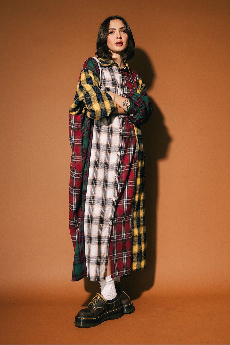 Grunge Goddess Flannel in Mixed Patch Plaid - Dressed in Lala