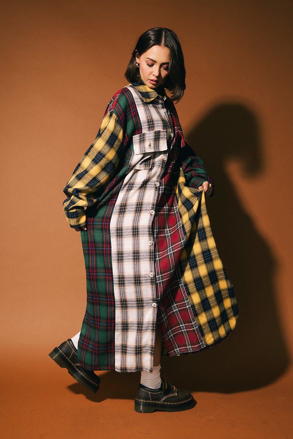 Grunge Goddess Flannel in Mixed Patch Plaid - Dressed in Lala