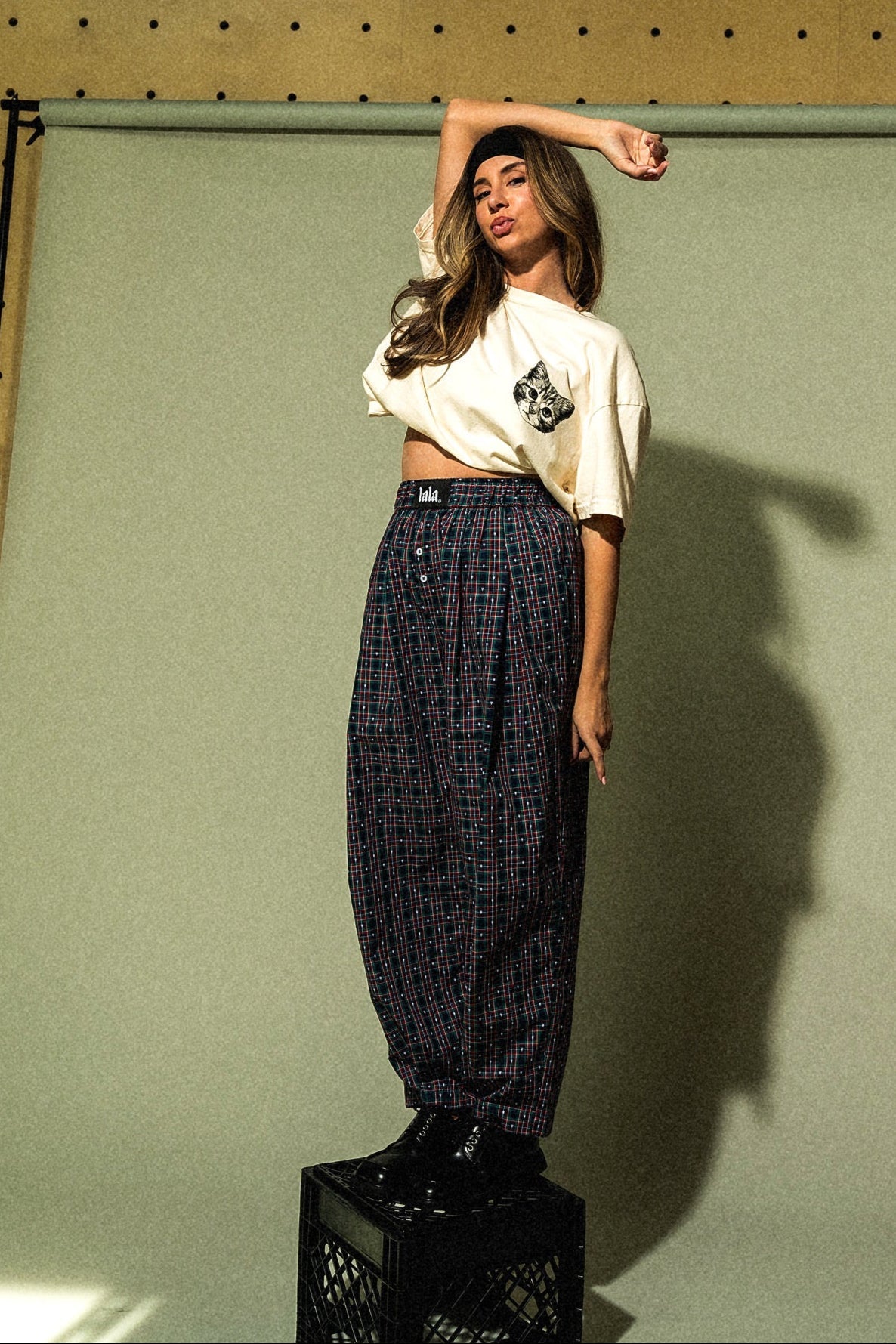 Happy Chance Barrel Leg Boxer Pants in Lots of Love Plaid - Dressed in Lala