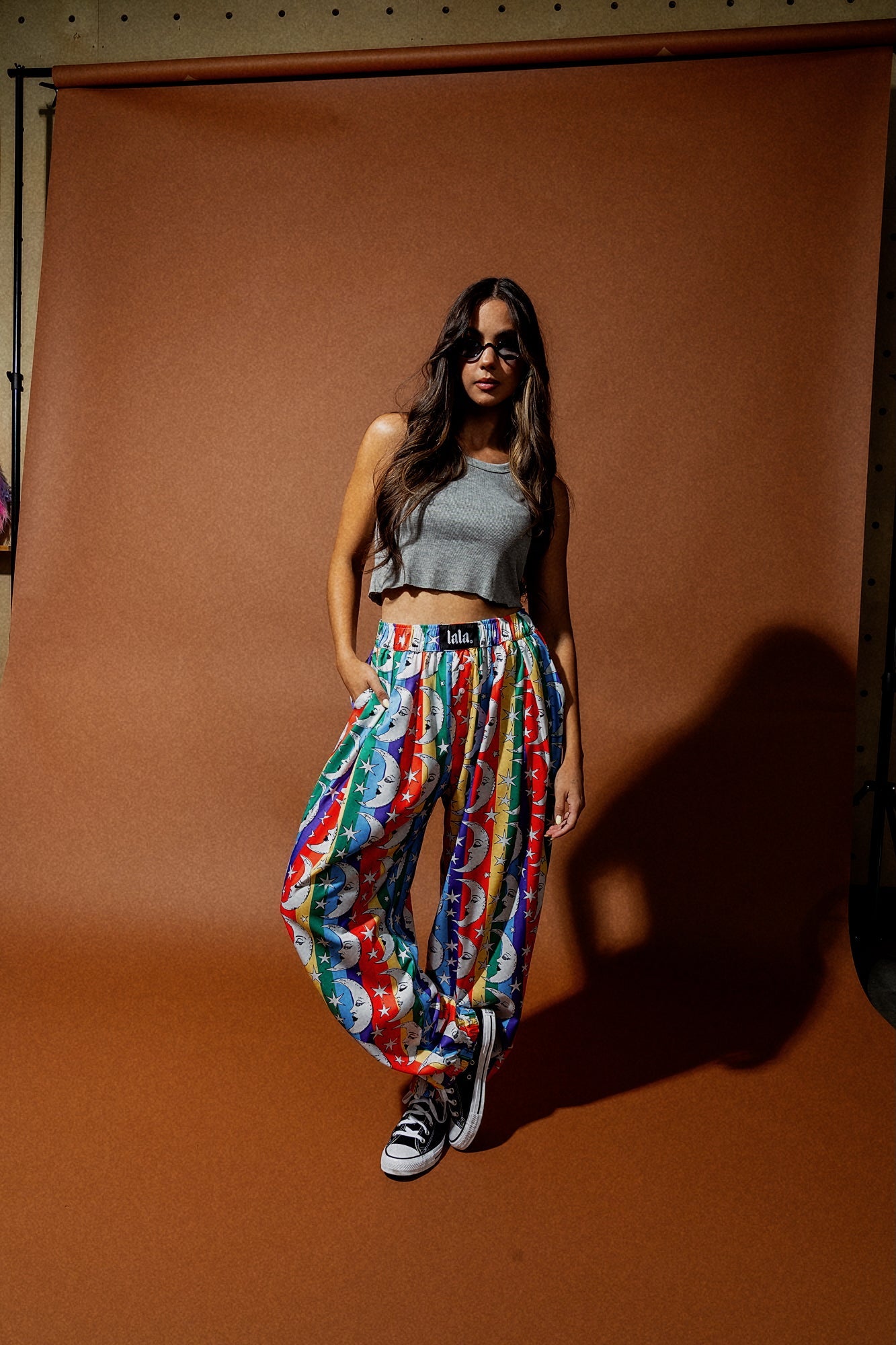 Happy Chance Barrel Leg Boxer Pants in Rainbow Moon - Dressed in Lala