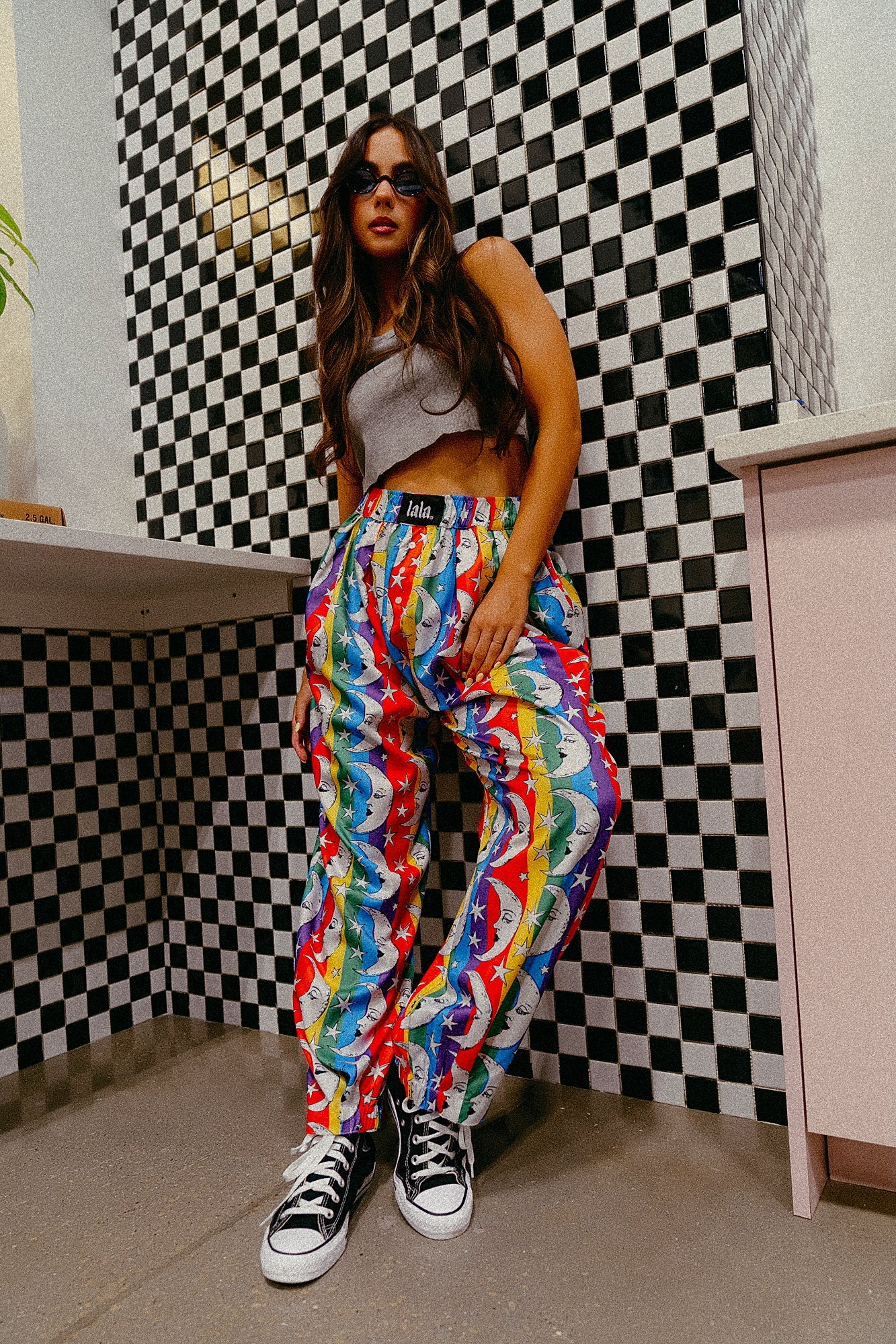 Happy Chance Barrel Leg Boxer Pants in Rainbow Moon - Dressed in Lala
