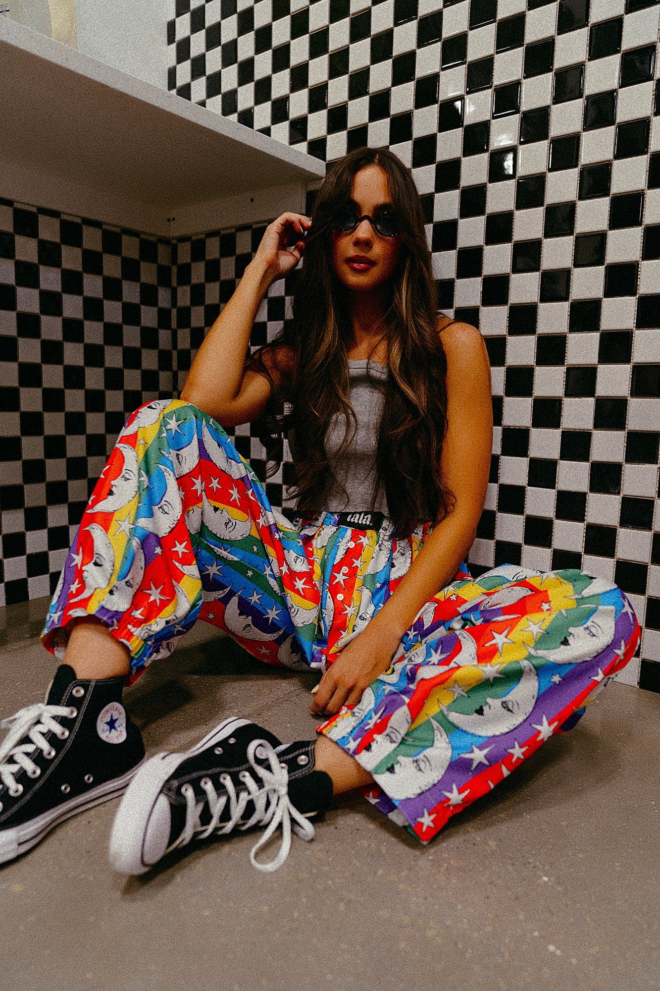 Happy Chance Barrel Leg Boxer Pants in Rainbow Moon - Dressed in Lala