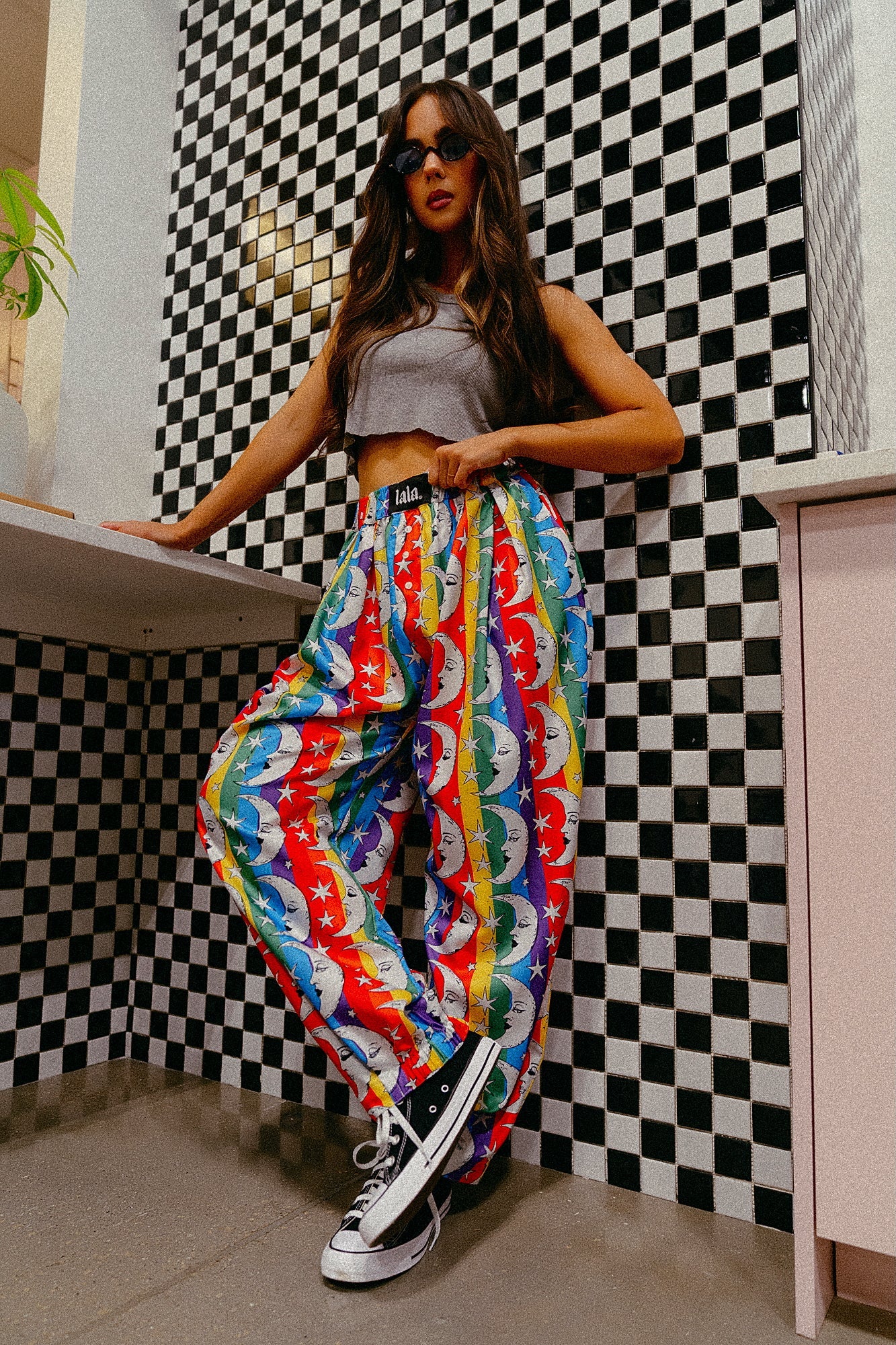 Happy Chance Barrel Leg Boxer Pants in Rainbow Moon - Dressed in Lala