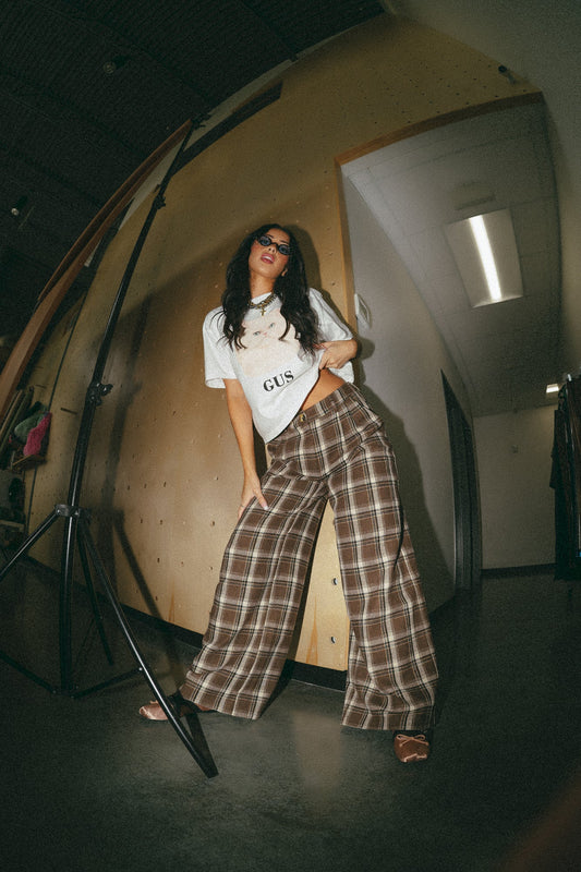 Honey Baby Sparkle Wide Leg Trousers in Mocha - Dressed in Lala