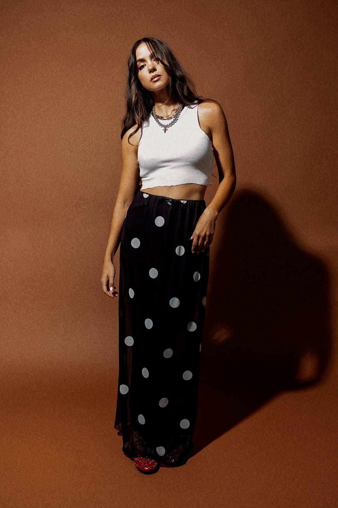 I Love Paris Polka Dot Mesh Maxi Skirt - Dressed in Lala