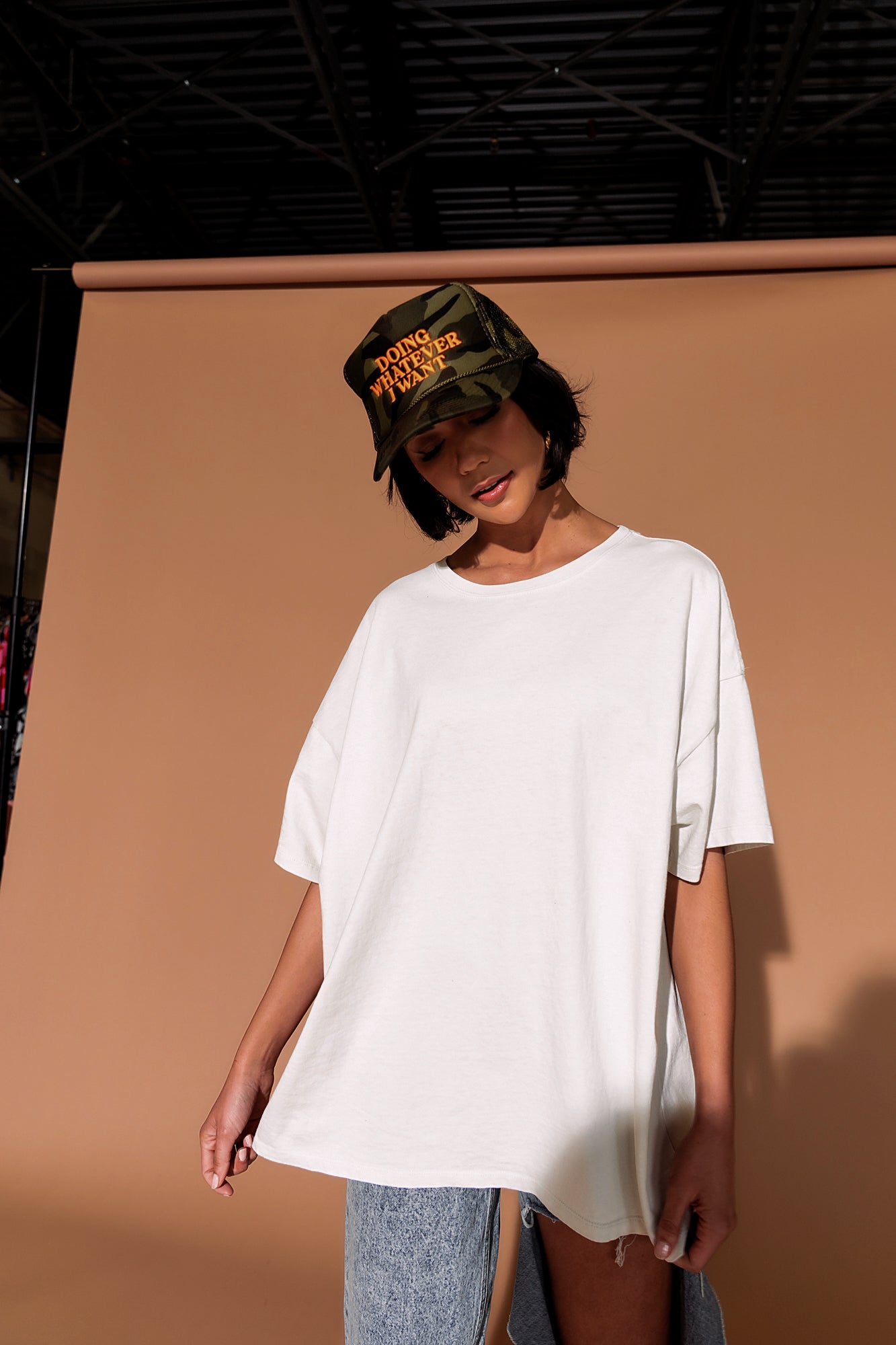 Doing Whatever I Want Embroidered Trucker Hat in Camo