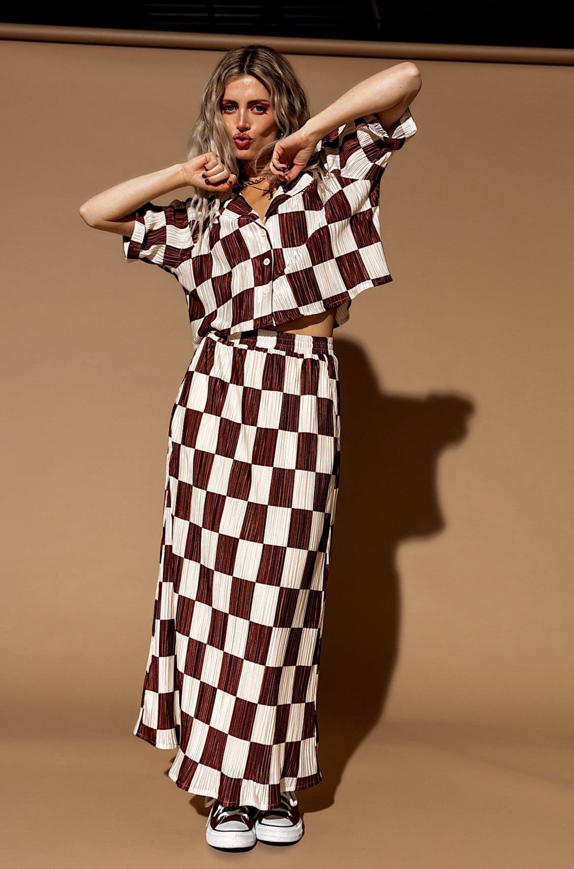 Ćest la Vie Plissé Skirt Set in Mocha Latte