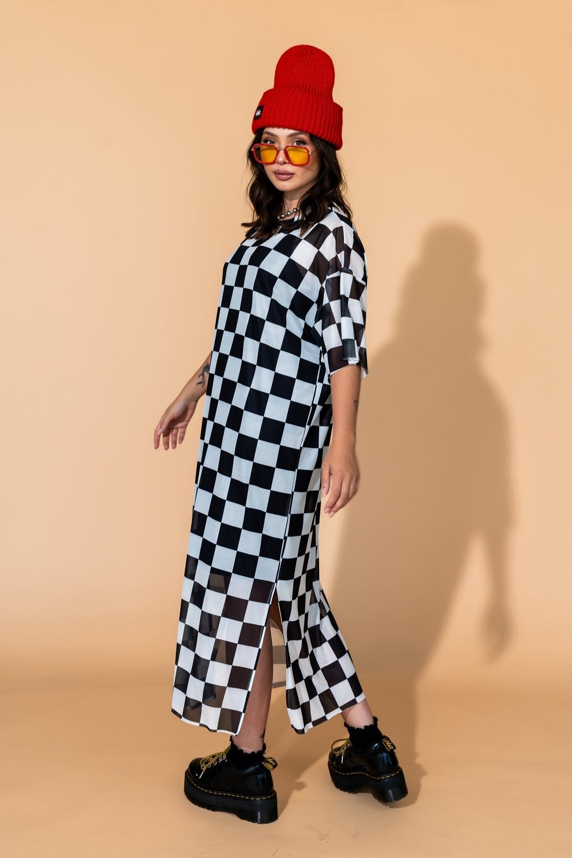 Karma Oversized Mesh Dress + Slip in Checkerboard - Dressed in Lala