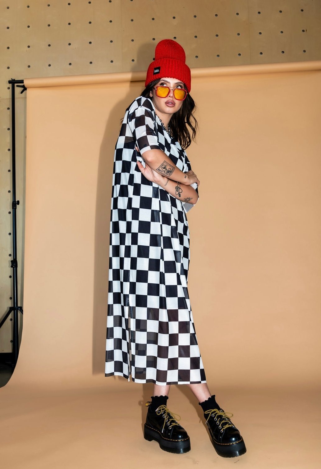 Karma Oversized Mesh Dress + Slip in Checkerboard - Dressed in Lala