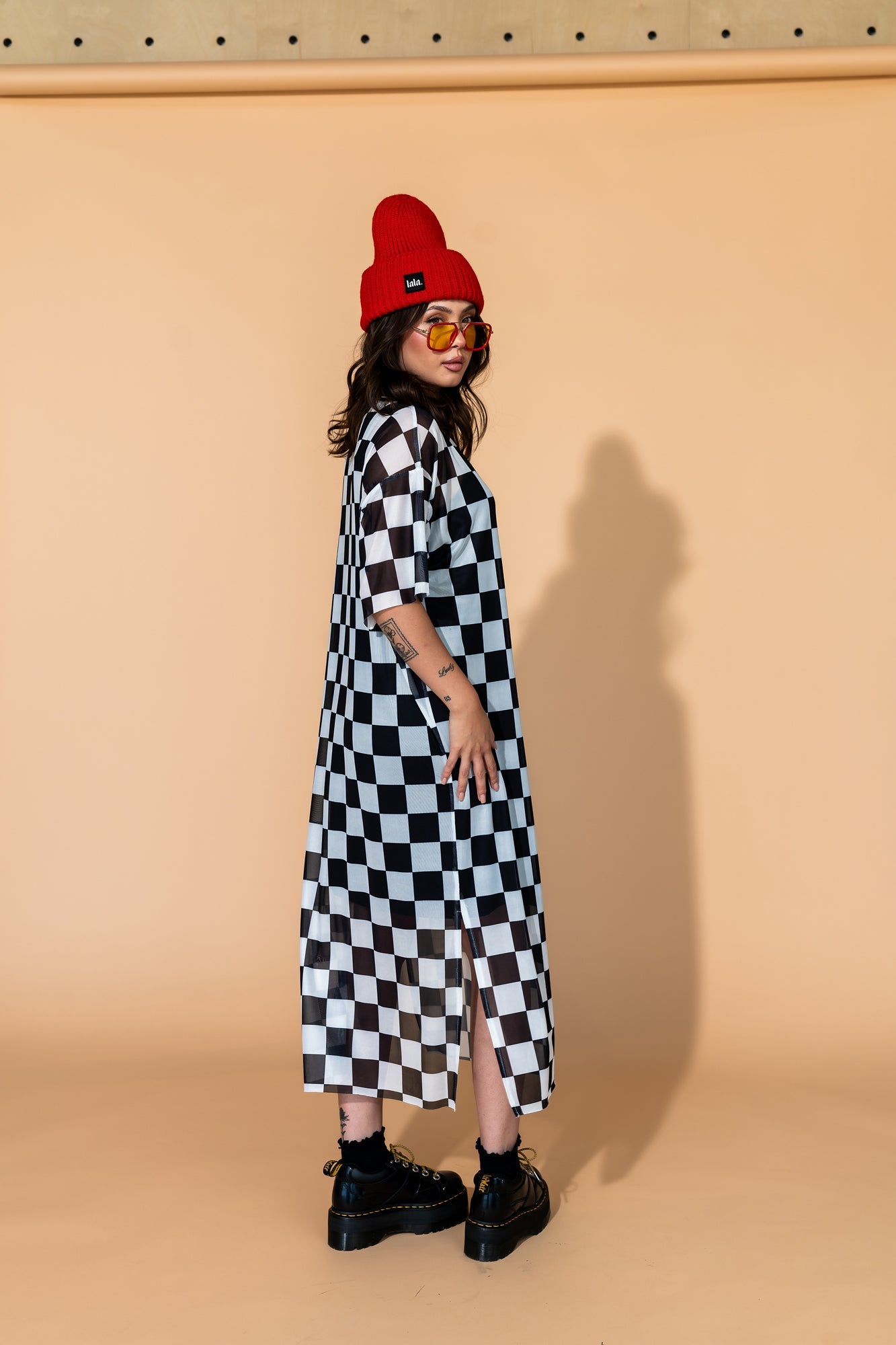 Karma Oversized Mesh Dress + Slip in Checkerboard - Dressed in Lala