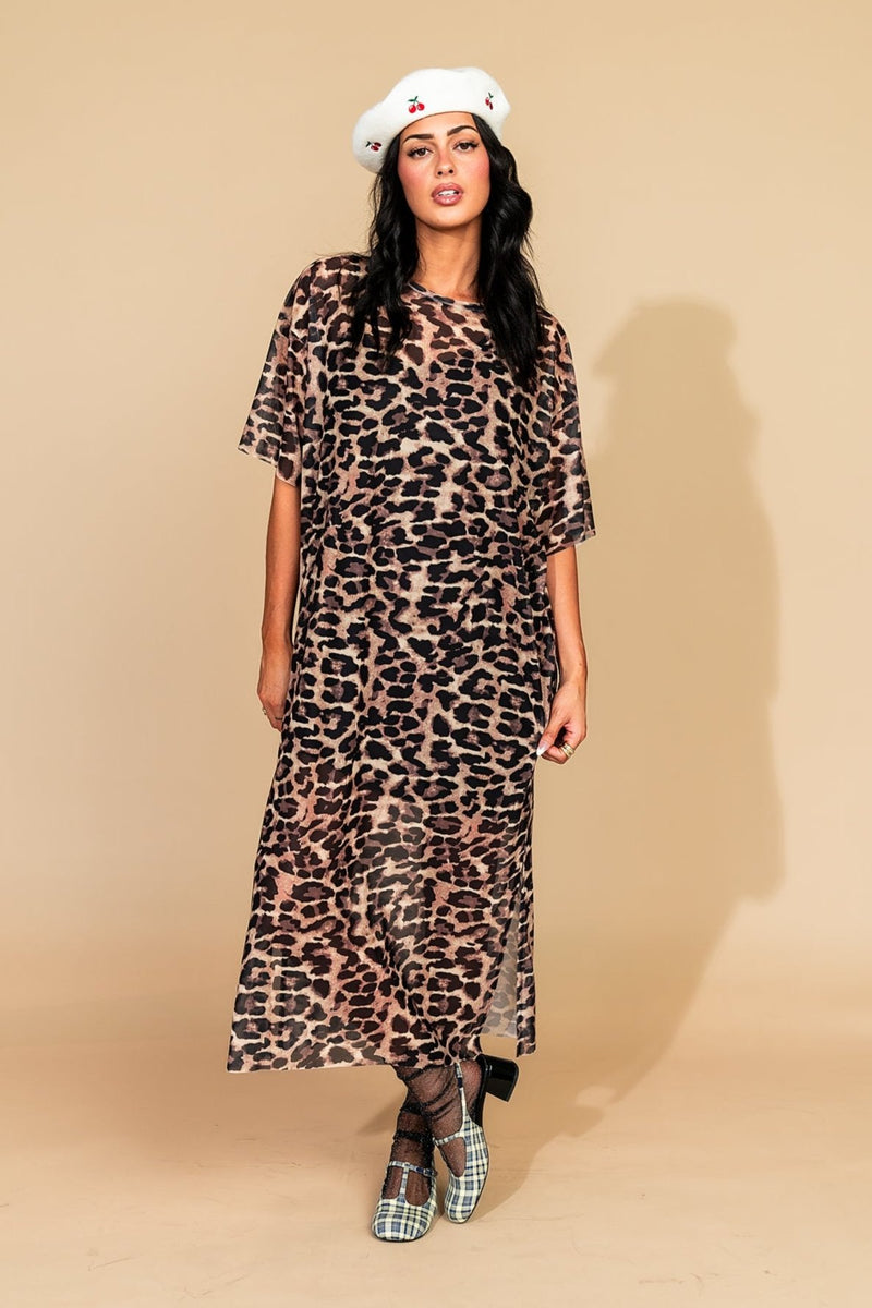 Karma Oversized Mesh Dress Slip in Leopard Lover