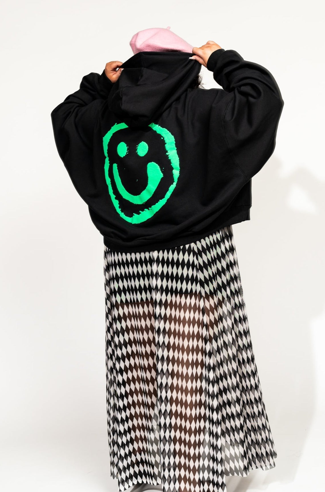 LALA ORIGINAL: Energy Doesn’t Lie Cropped Hoodie in The World Needs Your Magic Puff Print - Dressed in Lala
