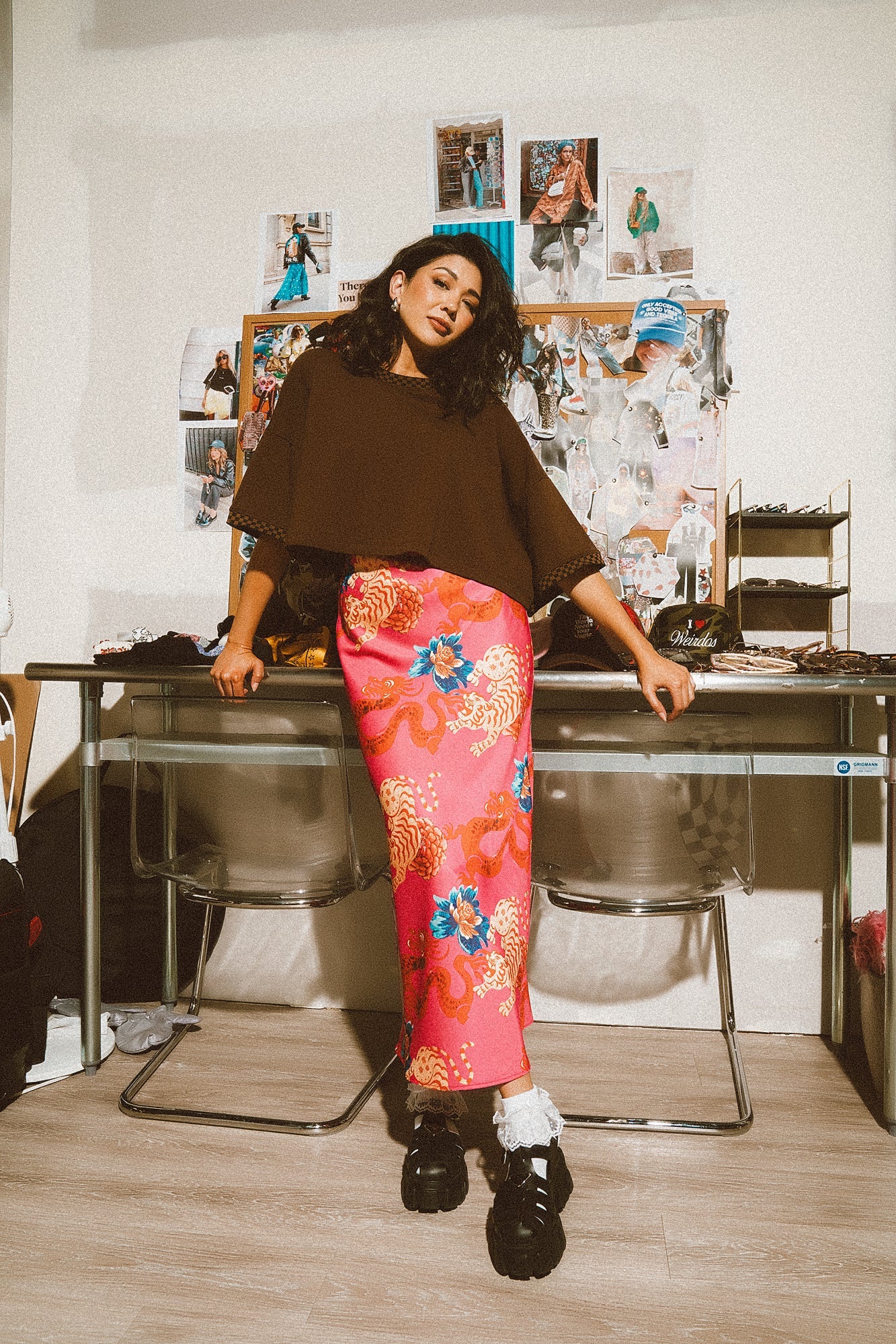LALA ORIGINAL: Frankie Cropped Tee in Chocolate Brown + Checkerboard - Dressed in Lala