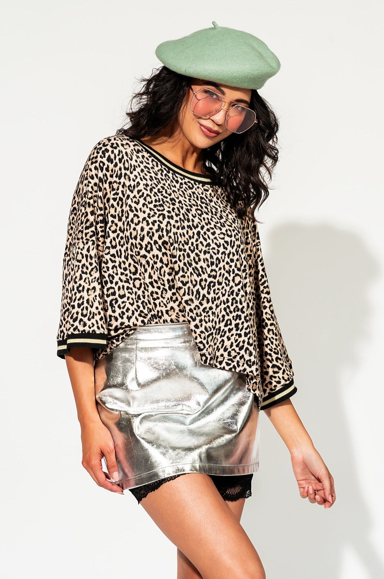 LALA ORIGINAL: Frankie Cropped Tee in Leopard Rib - Dressed in Lala