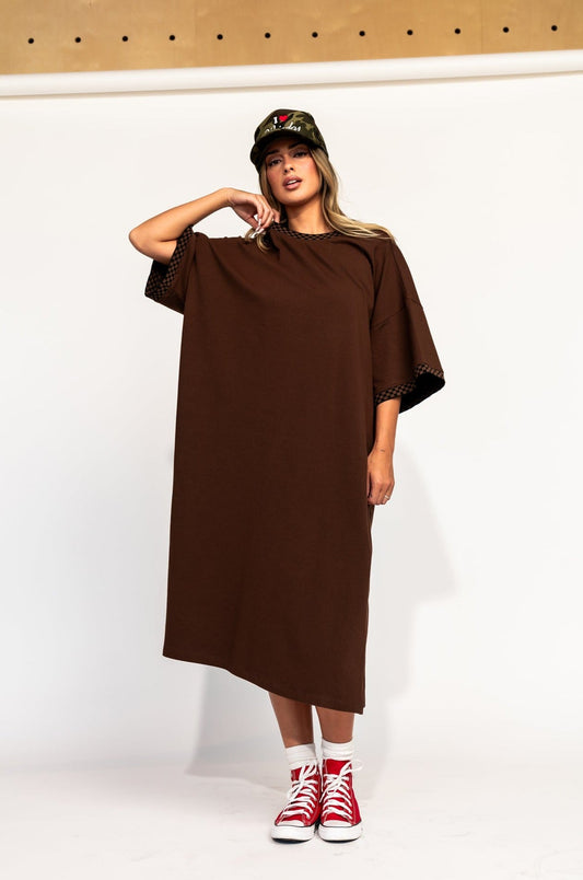 LALA ORIGINAL: Frankie Dress in Mocha + Checkerboard - Dressed in Lala