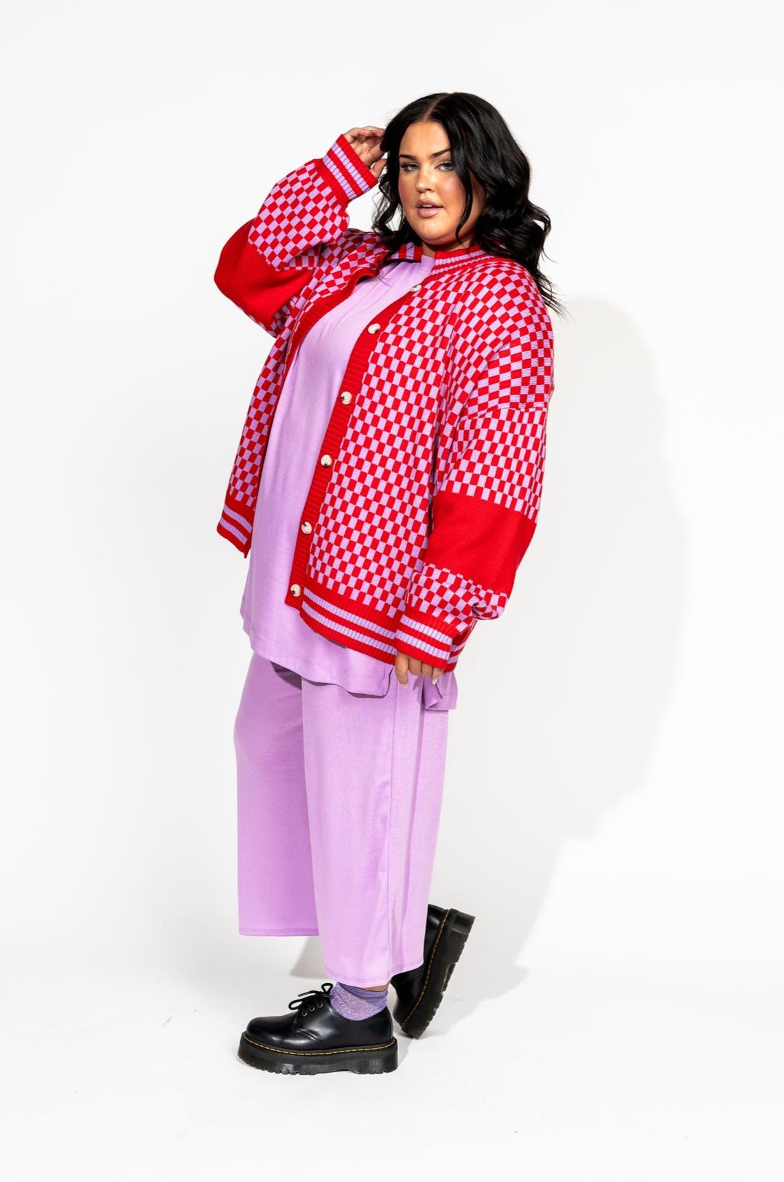 LALA ORIGINAL: Get What I Want Grandpa Cardigan in Lavender + Red - Dressed in Lala
