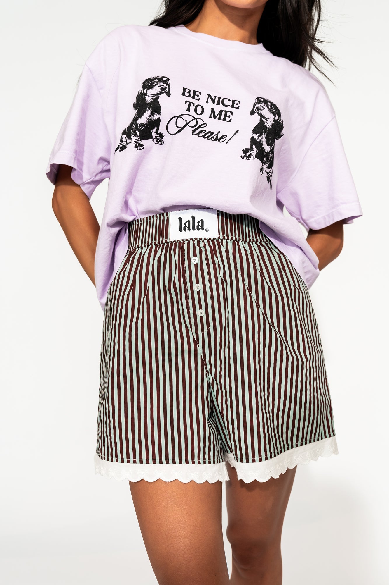 LALA ORIGINAL: Good Fortune Boxer Shorts in Mint Chocolate Chip + Lace - Dressed in Lala