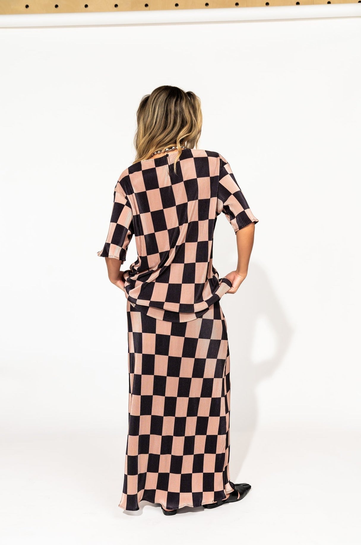 LALA ORIGINAL: Grunge Girl Plisse Set in Black + Chai Checkerboard - Dressed in Lala
