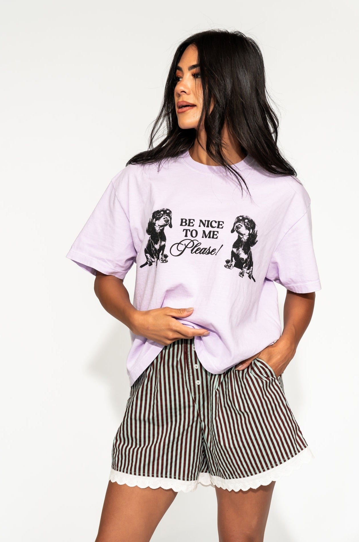 LALA ORIGINAL: Highly Sensitive Person Weenie Dog Tee in Ultraviolet - Dressed in Lala