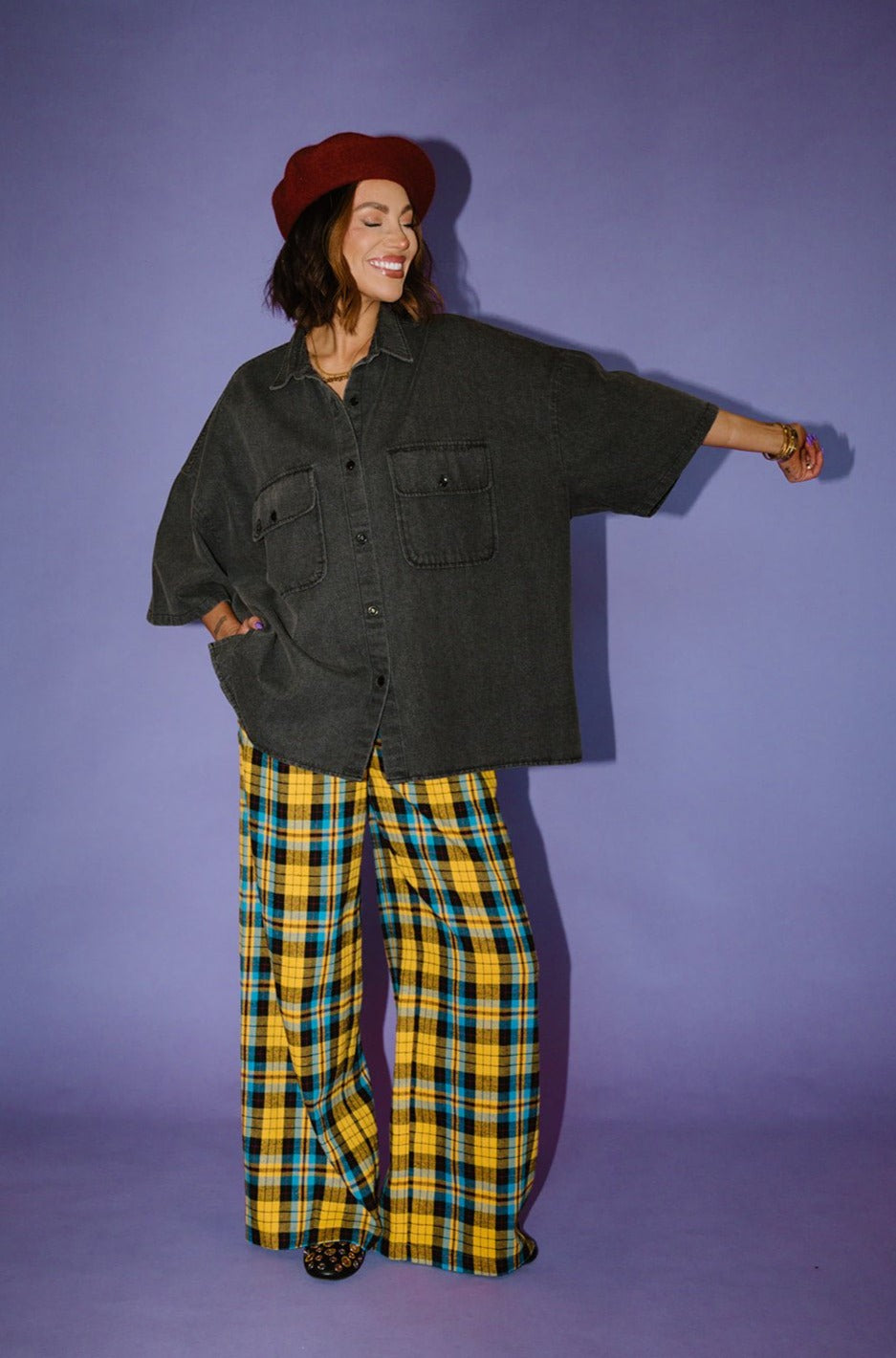 LALA ORIGINAL: Let Them Talk Oversized Denim Button Up in Vintage Black - Dressed in Lala