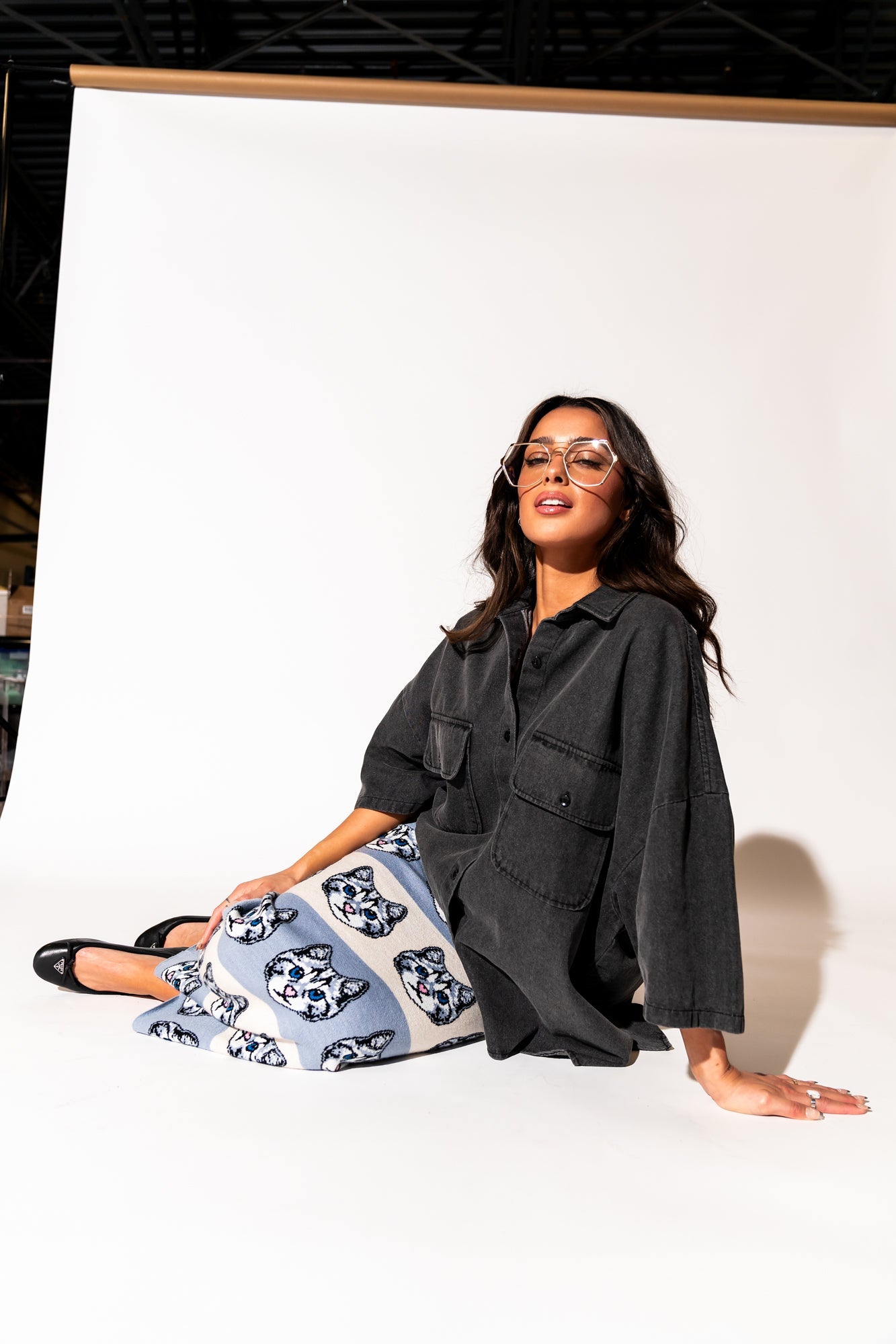 LALA ORIGINAL: Let Them Talk Oversized Denim Button Up in Vintage Black - Dressed in Lala