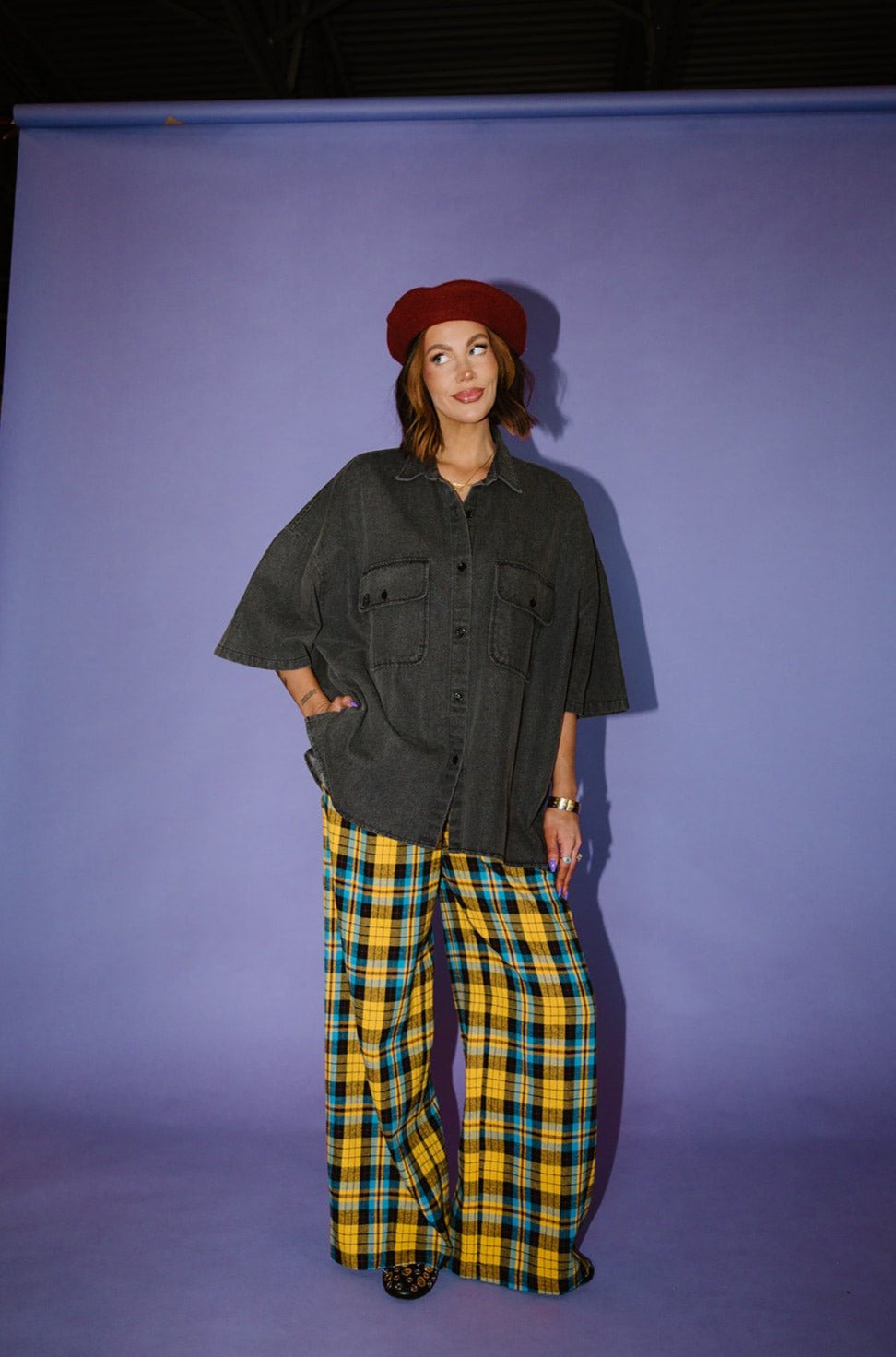 LALA ORIGINAL: Let Them Talk Oversized Denim Button Up in Vintage Black - Dressed in Lala