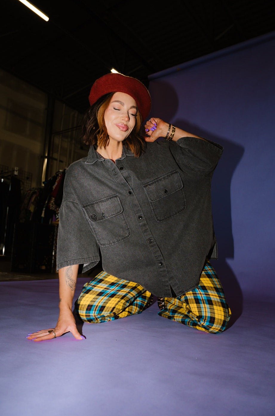 LALA ORIGINAL: Let Them Talk Oversized Denim Button Up in Vintage Black - Dressed in Lala