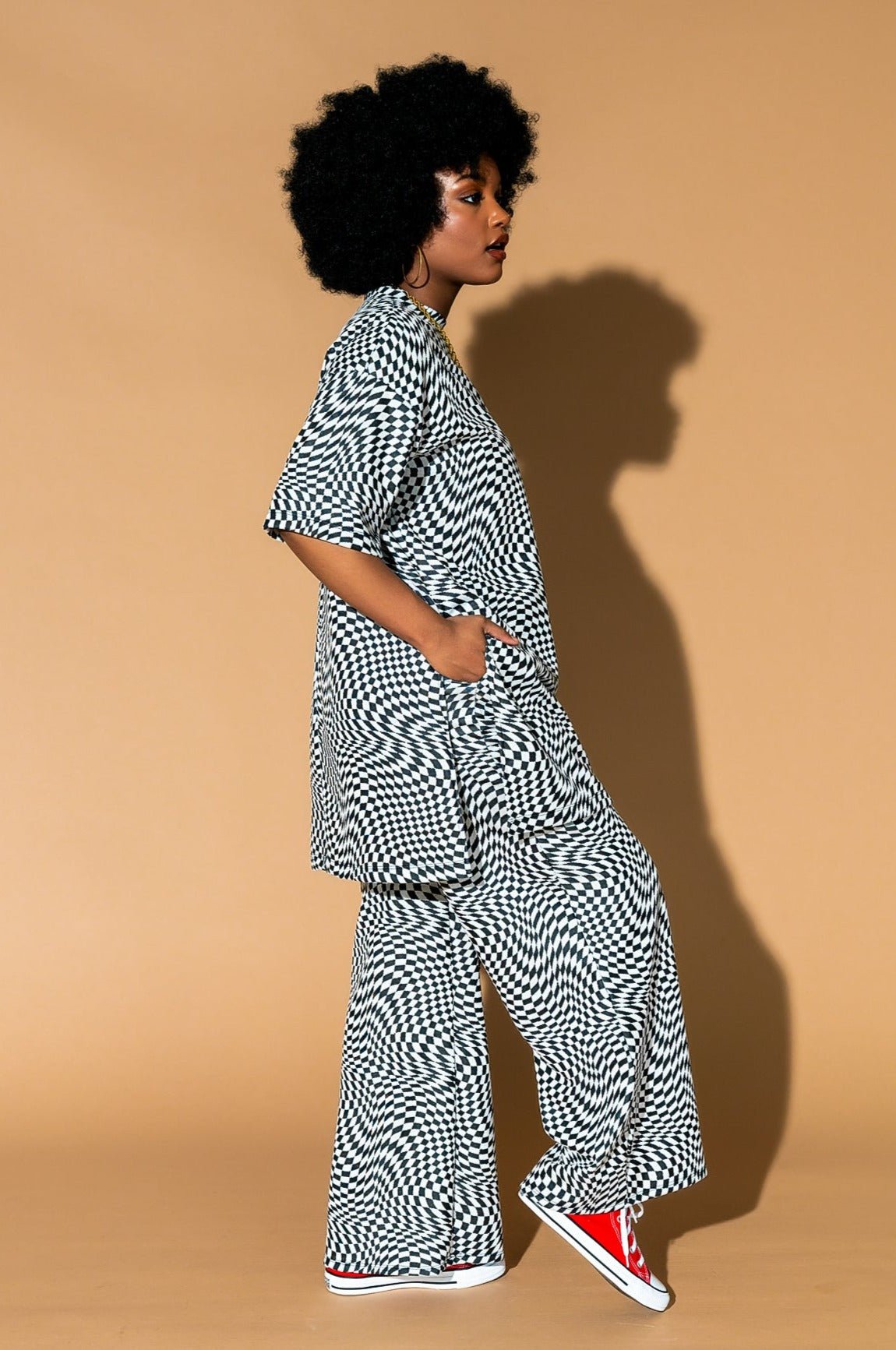 LALA ORIGINAL: Leveled Up Double Knit Playsuit in Groovy Black Checker - Dressed in Lala