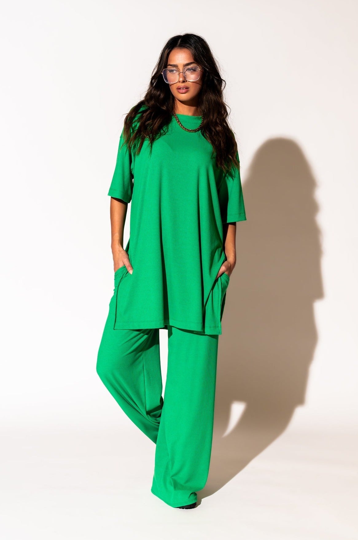 LALA ORIGINAL: Leveled Up Ribbed Playsuit in Green - Dressed in Lala