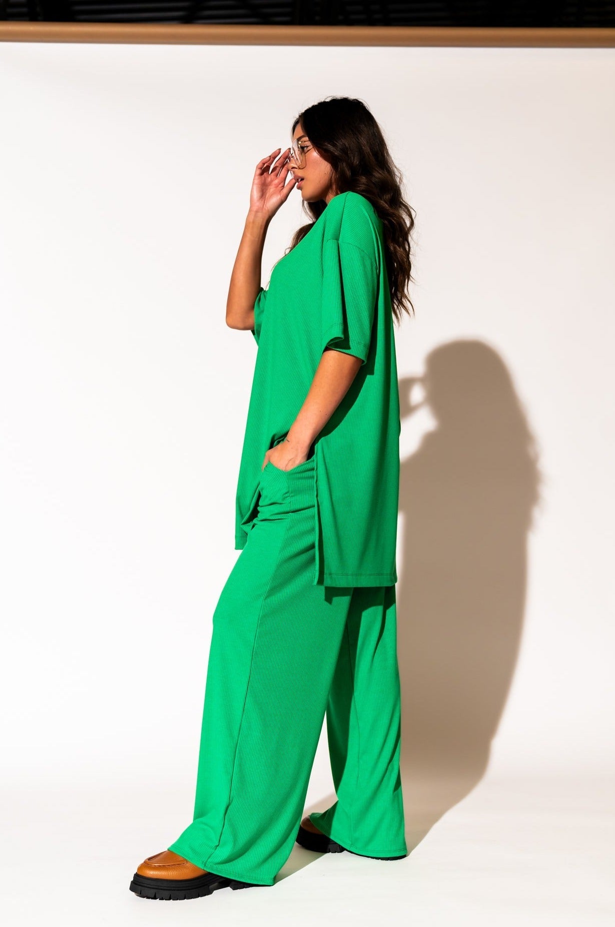 LALA ORIGINAL: Leveled Up Ribbed Playsuit in Green - Dressed in Lala