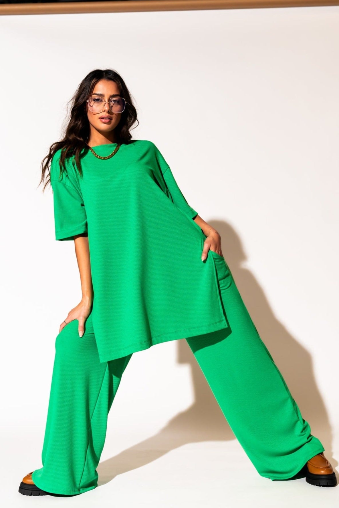 LALA ORIGINAL: Leveled Up Ribbed Playsuit in Green - Dressed in Lala