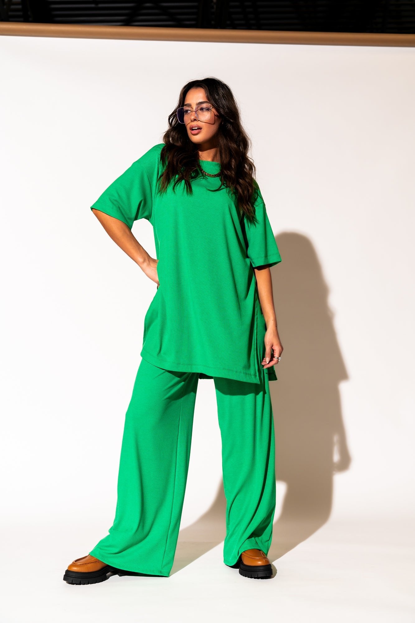 LALA ORIGINAL: Leveled Up Ribbed Playsuit in Green - Dressed in Lala