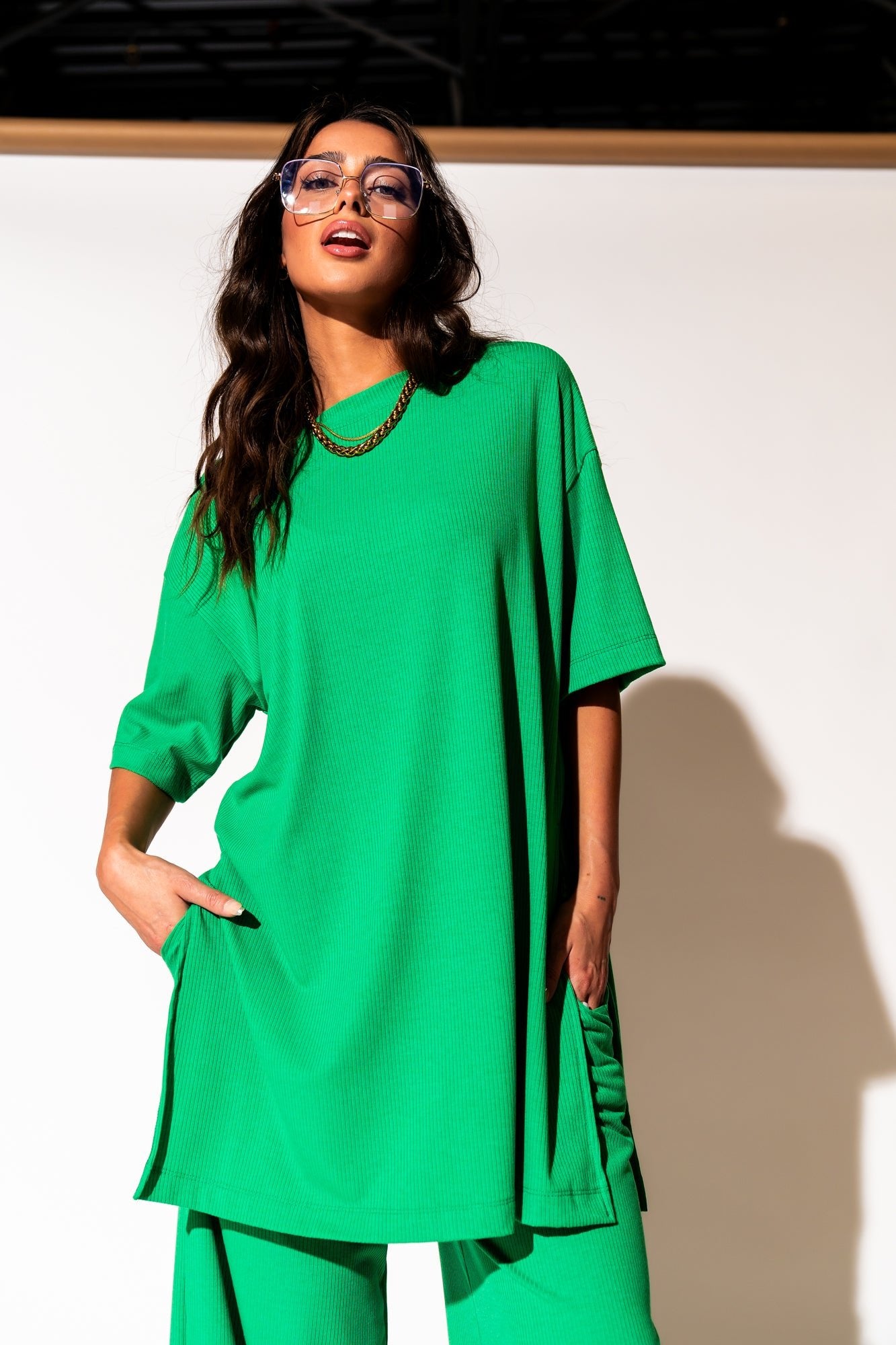 LALA ORIGINAL: Leveled Up Ribbed Playsuit in Green - Dressed in Lala